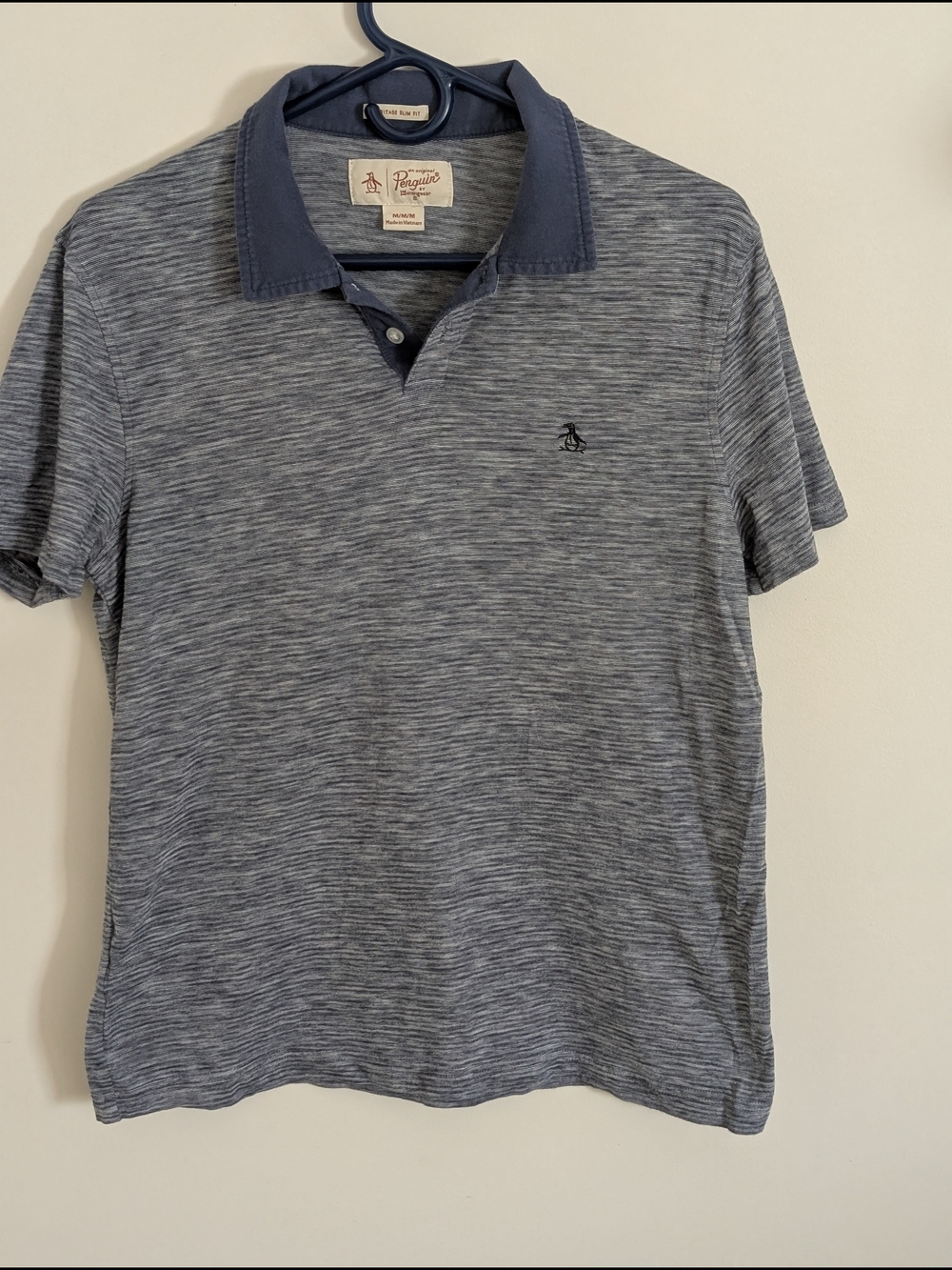 Original Penguin Men's Striped Heather Navy Polo Shirt